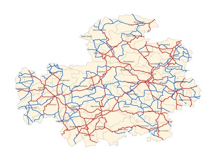 Radwegenetz Übersichtskarte mit den jeweiligen Routen 