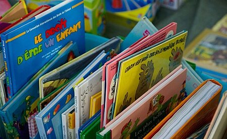 Kiste mit verschiedenen Büchern