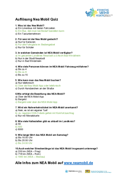 Auflösung Nea Mobil Quiz