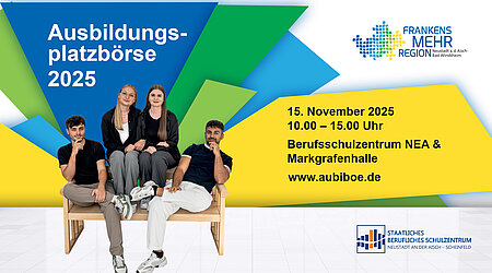 Die Ausbildungsplatzbörse 2025 findet am 15. November von 10 bis 15 Uhr im Berufsschulzentrum NEA & Markgrafenhalle statt und richtet sich an Jugendliche auf Ausbildungsplatzsuche.