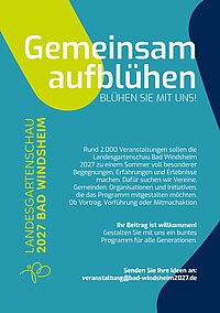 Plakat der Landesgartenschau: "Gemeinsam Aufblühen": Aufruf an Vereine zum Mitmachen